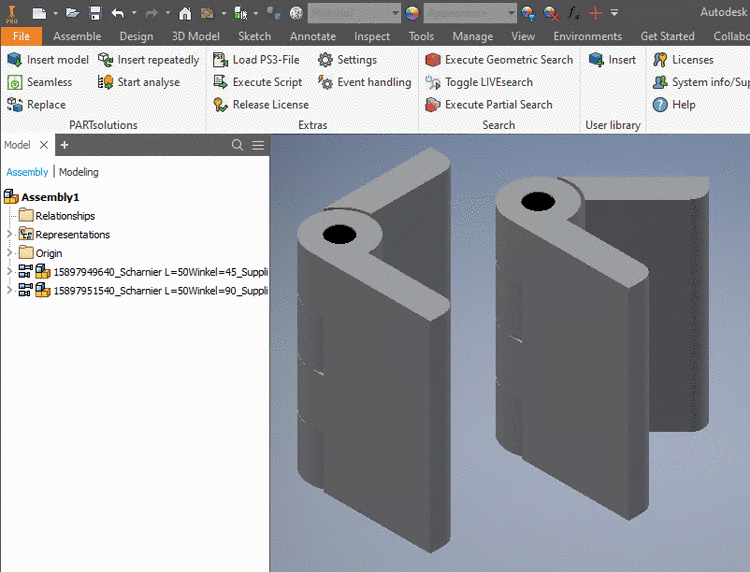 Scharnier beispielhaft in Inventor