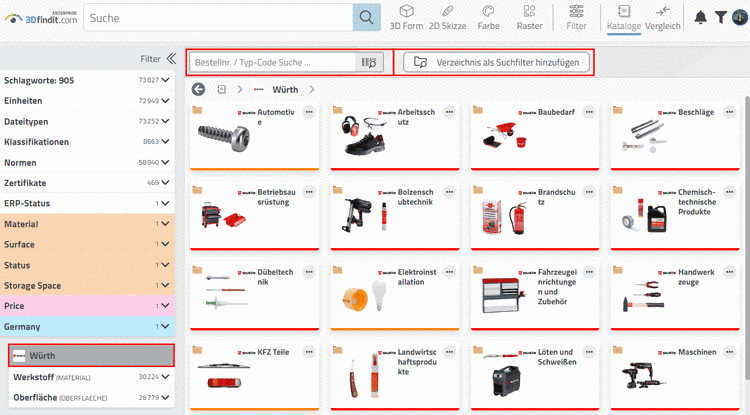 PARTdataManager Teileauswahl: Der Quick&Simple-Katalog (Neutral-Katalog) und die einzelnen Teile sind mit einem entsprechenden Icon gekennzeichnet.