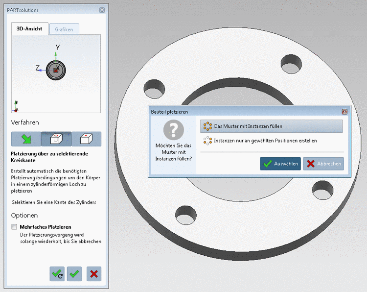 Bauteil platzieren: Möchten Sie das Muster mit Instanzen füllen?