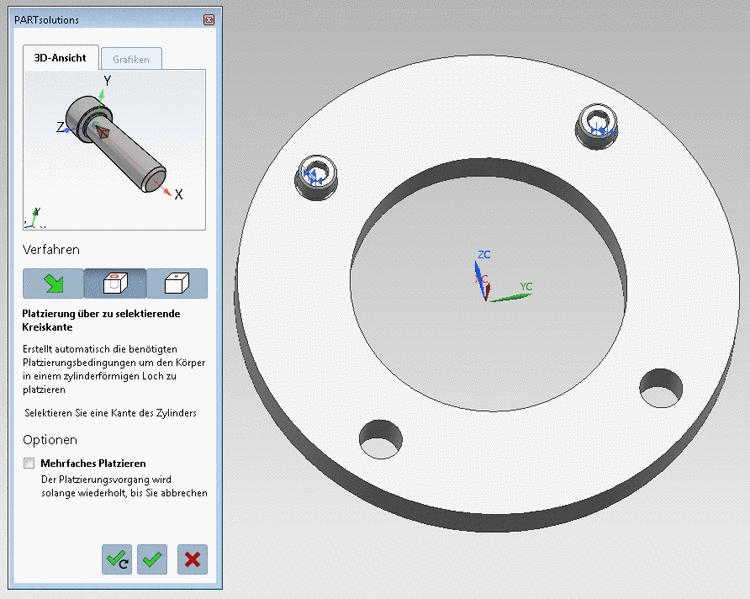 Zylinderschrauben platziert