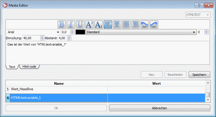 Media Variable vom Typ "HTMLTEXT"