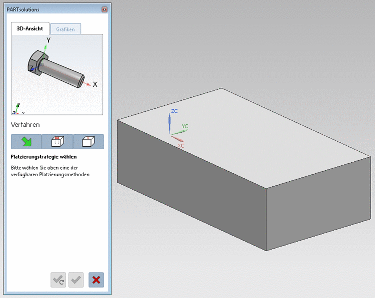 Die Schaltflächen unten zur Bestätigung der Platzierung sind noch inaktiv. Mit Klick auf können Sie die Platzierungsaktion abbrechen.