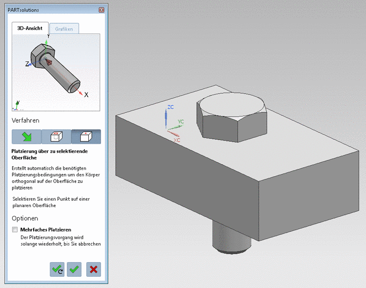 Schraube auf Fläche platziert