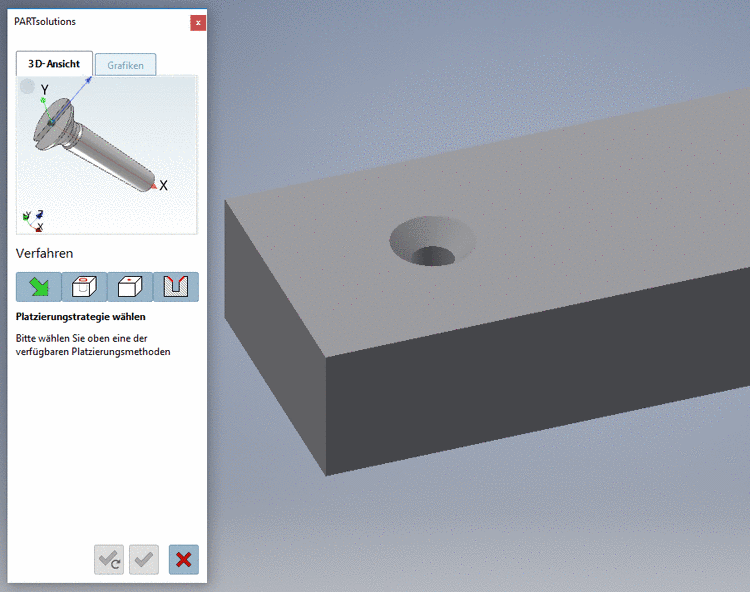 Die Schaltflächen unten zur Bestätigung der Platzierung sind noch inaktiv. Mit Klick auf können Sie die Platzierungsaktion abbrechen.