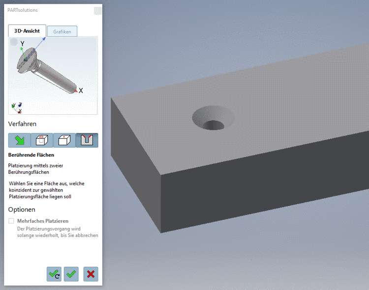Beispiel: Einfügen einer Senkschraube