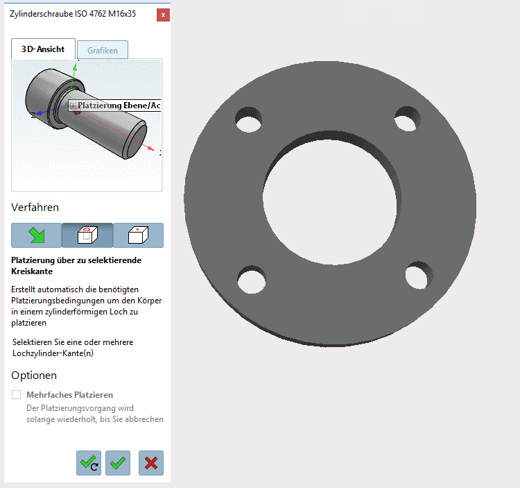 Der PARTsolutions Platzierungsdialog öffnet sich.
