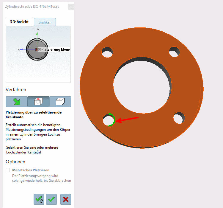 Eine Bohrung selektiert