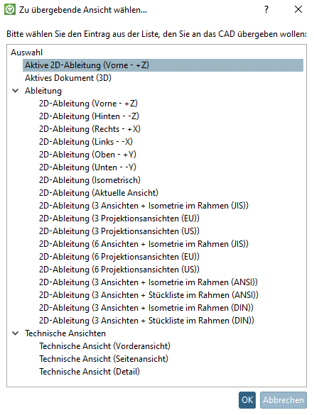 Zu übergebende Ansicht wählen...