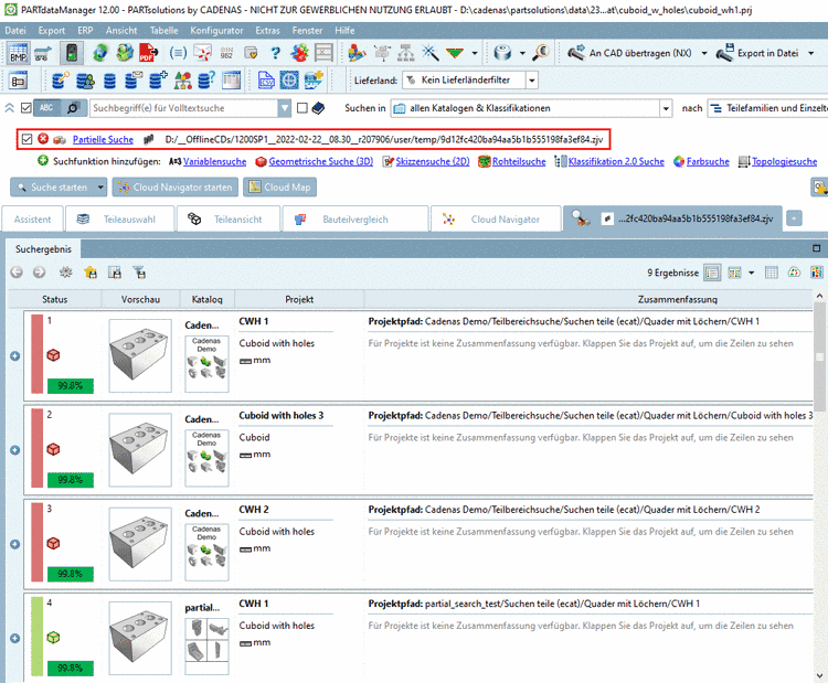 Auflistung der Suchergebnisse