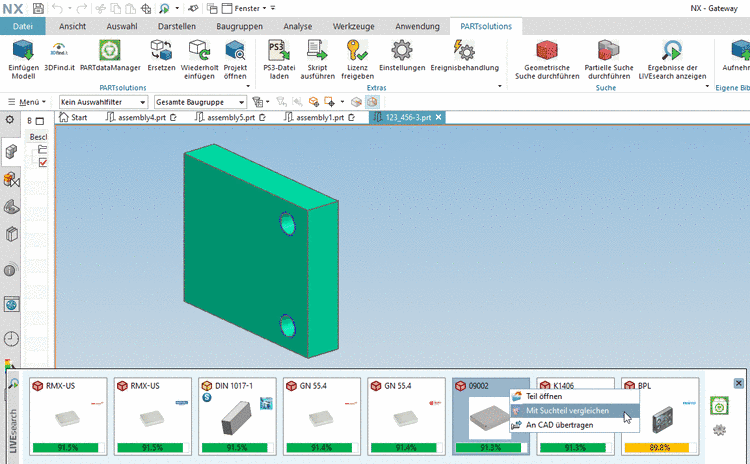 LIVEsearch beispielhaft in Inventor