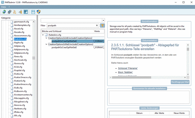 Beispielhaft Selektion der Konfigurationsdatei für Inventor