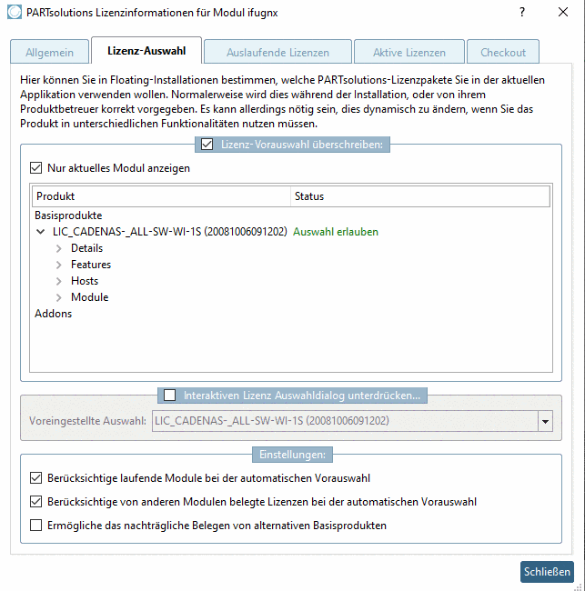 PARTsolutions Lizenzinformationen
