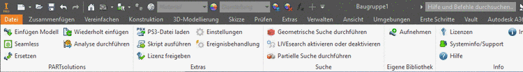 PARTsolutions Menü beispielhaft in Inventor