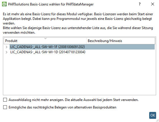 Beispiel: Auswahldialog beim Modulstart