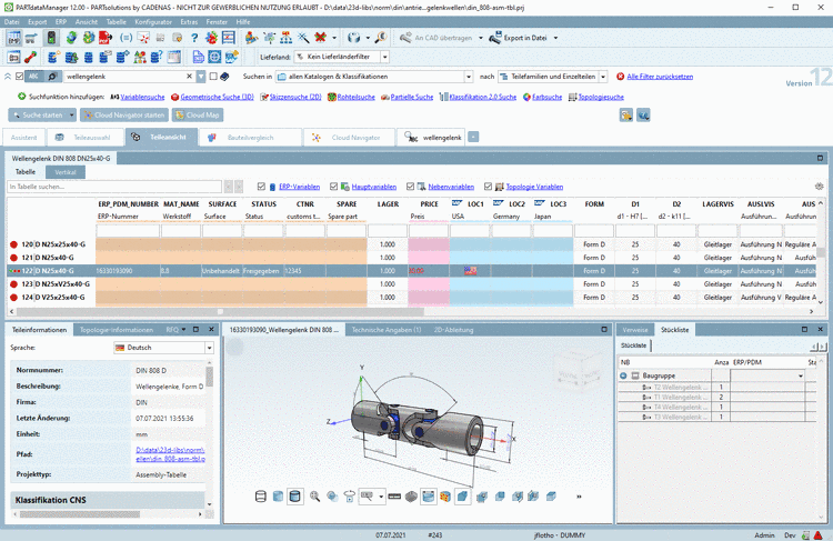 PARTdataManager mit Registerseite "Teileansicht"