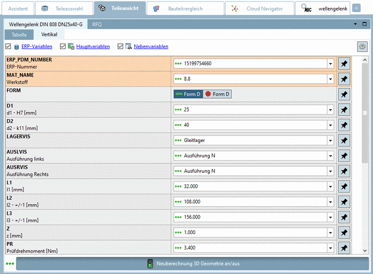 Teileansicht mit Modus "Vertikal"