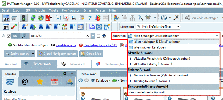 Suchen in...: Im aufgeklappten Listenfeld finden Sie verschiedene Optionen. Das bei manchen Optionen in Klammern angezeigte Verzeichnis entspricht dem im Verzeichnisbaum aktuell selektierten.
