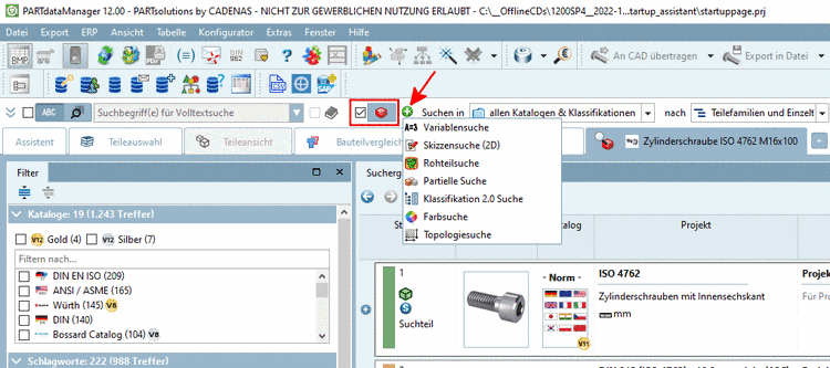 Topologiesuche verwendet und Suchmethoden zugeklappt