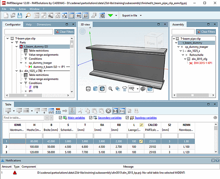 Keine valide Tabellenzeile gewählt [No valid table line selected]