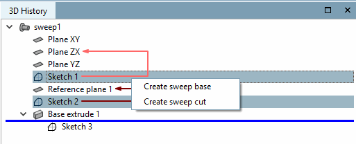 Basis Verlauf erstellen [Create sweep base] / Schnitt Verlauf erstellen [Create sweep cut]