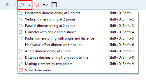 "Dimensionierung [Dimensioning]" Toolbar