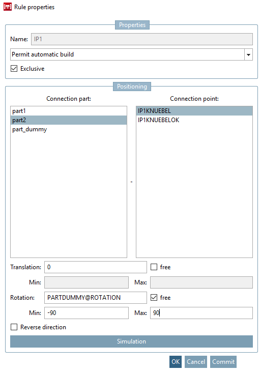 Der Default-Rückgabewert von "PARTDUMMY@ROTATION" ist 0°