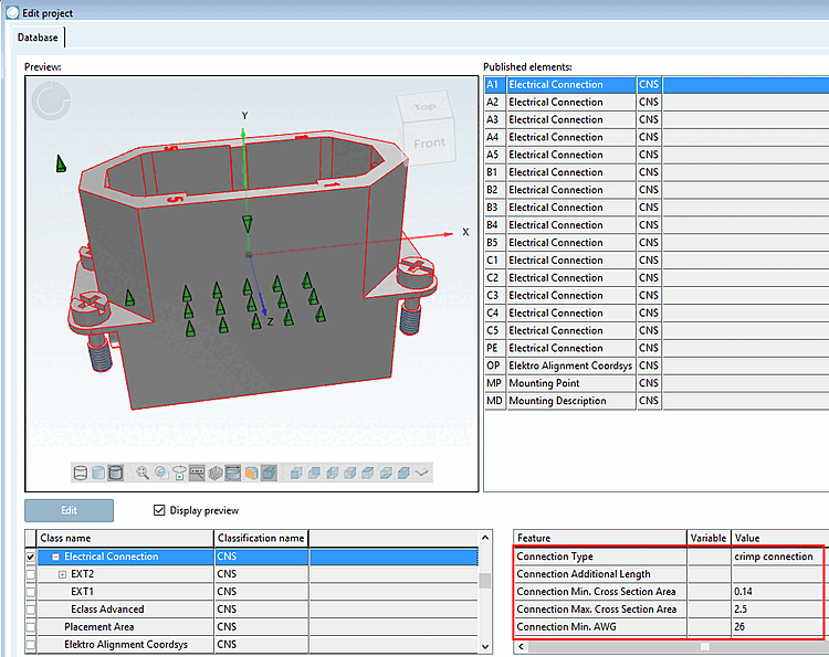 Publizierte Elemente [Published elements]: Merkmalswerte befüllt