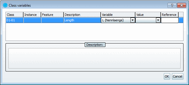 Dialogfenster: Klassenvariablen [Class variables] Klassenvariablen