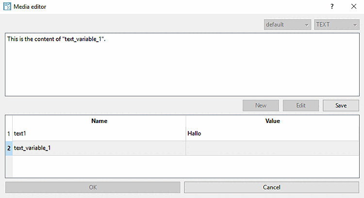 Media Variable vom Typ "TEXT"