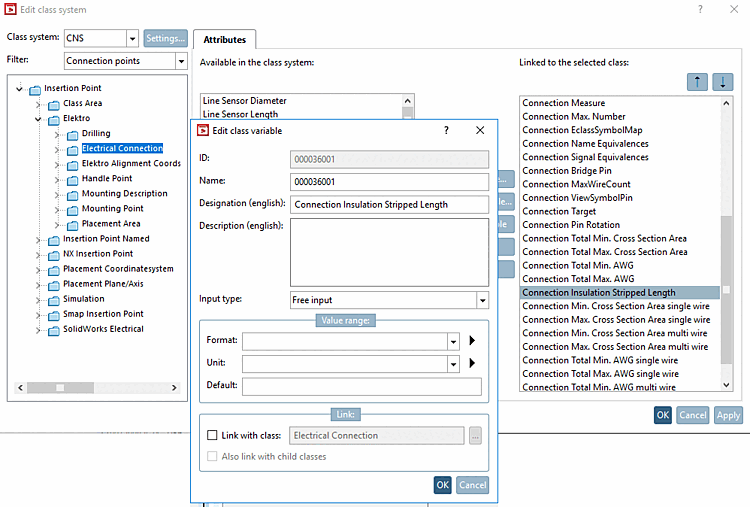 Beispielhaft Merkmal "Connection Insulation Stripped Length"
