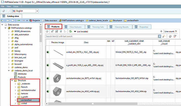 Struktur mit unklassifizierten Teilen und Verzeichnisstruktur