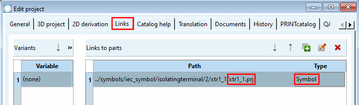 Hinzufügen des Symbols "xtr1_1" über den Crosslink-Mechanismus