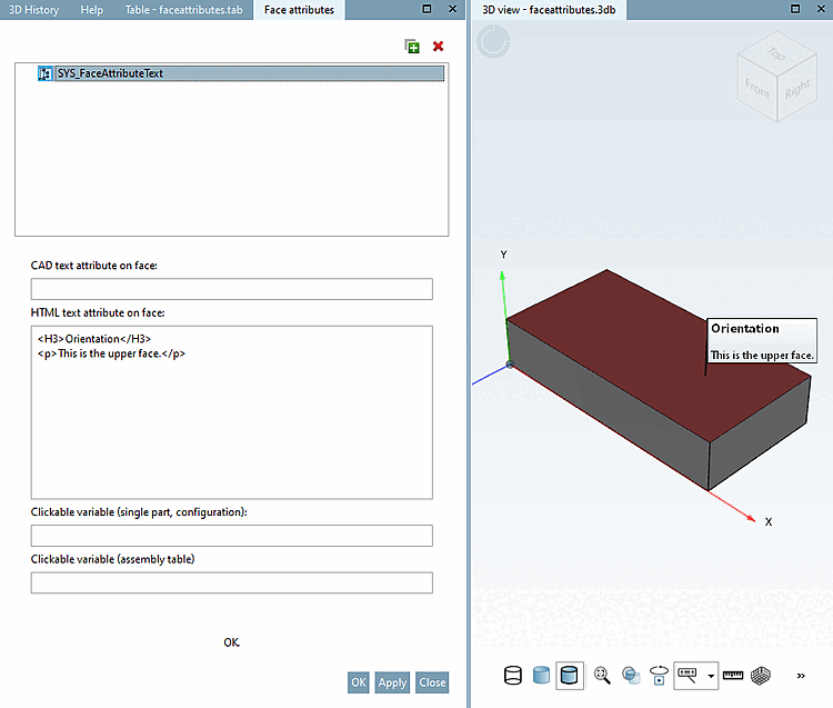 HTML Textattribut an Fläche [HTML text attribute on face]