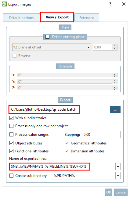 Registerseite Ansicht / Export [View / Export]