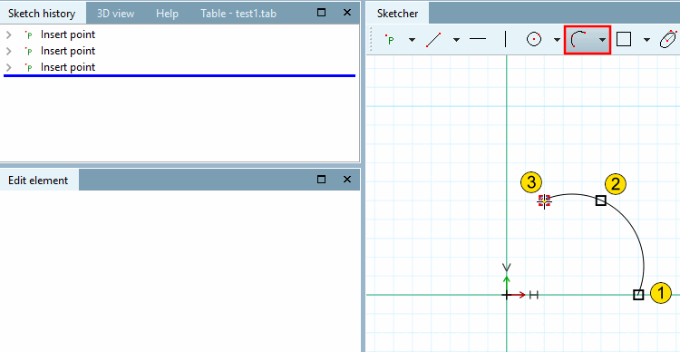 Bogen über 3 Punkte auf Umfang [Arc through 3 points on circle]: Bogen erstellen