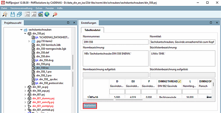 PARTproject: Tabellenvoransicht