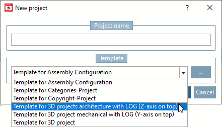 Vorlage für 3D-Projekt Architektur mit LOG (Z-Achse oben)