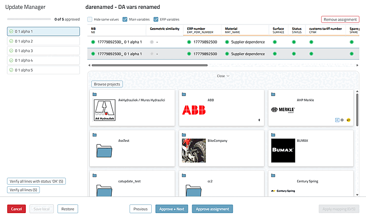 Auswahlansicht: Projekte durchsuchen