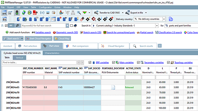 PARTdataManager mit ERP_PDM_NUMBER, SAP_MATERIAL_NO und SAP_DOCID