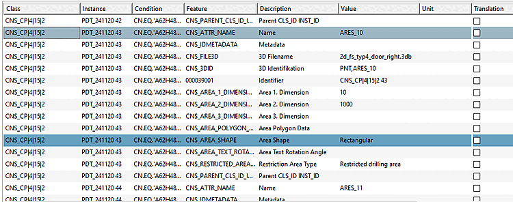 Klassifikation einer rechteckigen Bohrsperrfläche mit Breite 10 mm und Höhe 1000 mm. Beachte die Geometrie wird analog zu bestimmt.