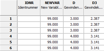 Ergebnis: Variable NEWVAR mit Wert 99.000