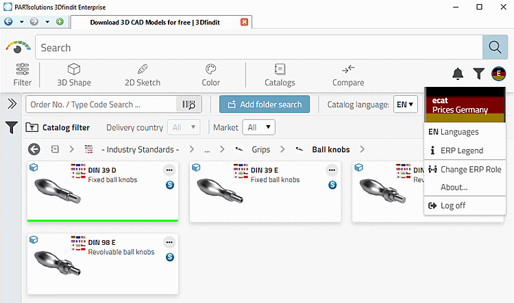 3Dfindit Enterprise Teileauswahl [Part selection]