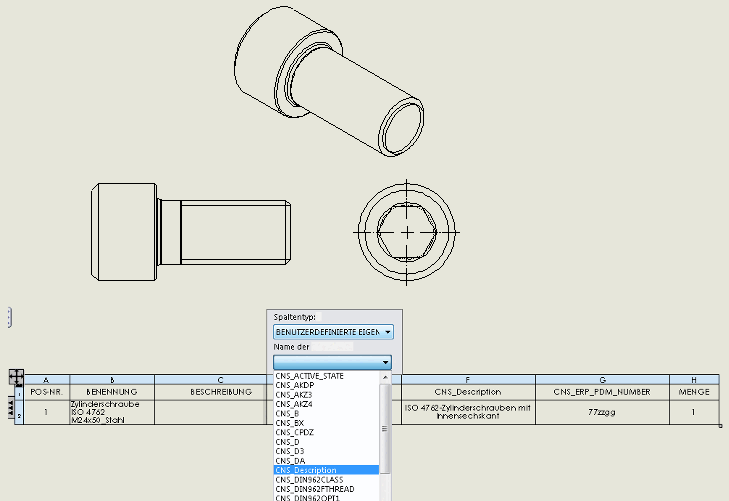 PARTsolutions-Attribute in der Stücklistentabelle