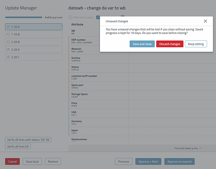 Dialog „Unsaved changes“ nach Klick auf „Cancel“