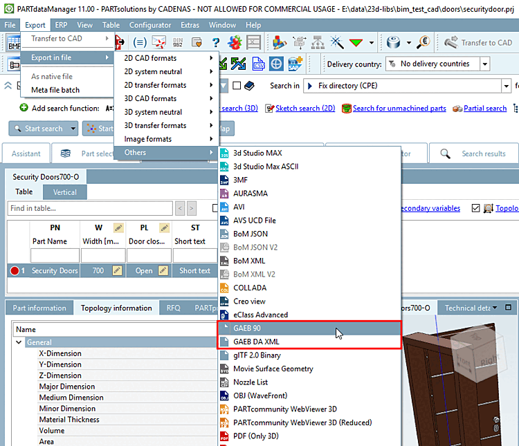 Export aus PARTdataManager