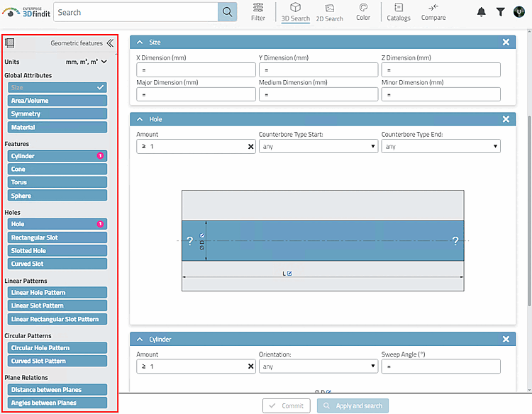 Dialogbereich "Geometrische Merkmale [Geometric features]"