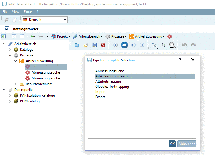 Template für Artikelnummernsuche laden