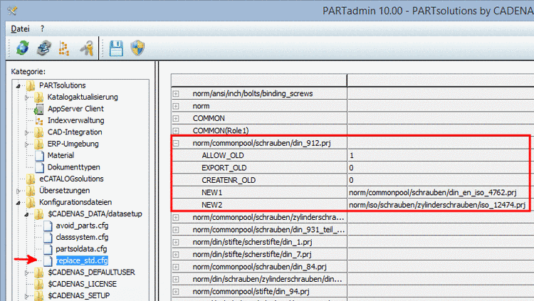 PARTadmin -> Kategorie "Konfigurationsdateien" -> $CADENAS_DATA/datasetup -> replace_std.cfg