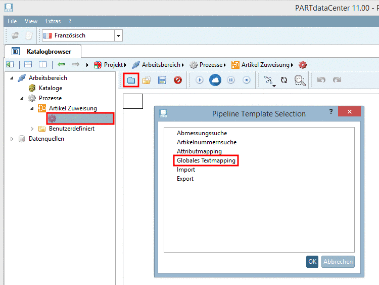 Template für Globales Textmapping laden