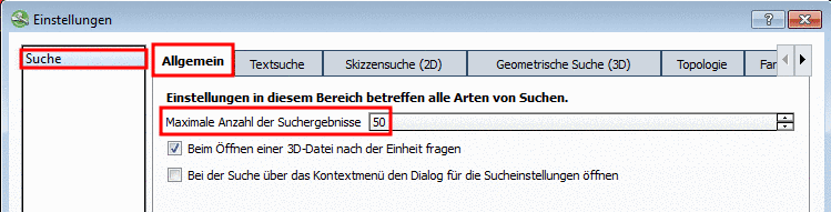 Maximale Anzahl der Suchergebnisse